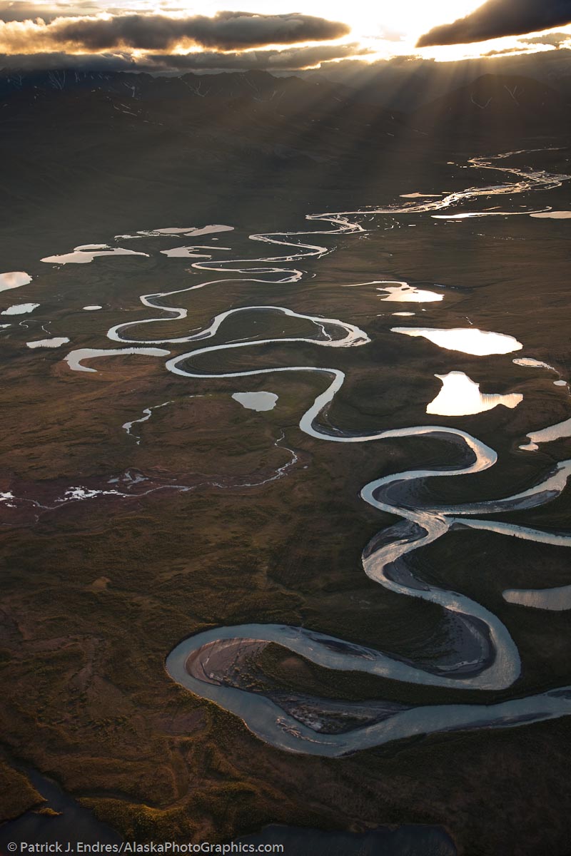 Aerial of the wild and scenic Wind River, Brooks range, Arctic National Wildlife Refuge, Alaska.