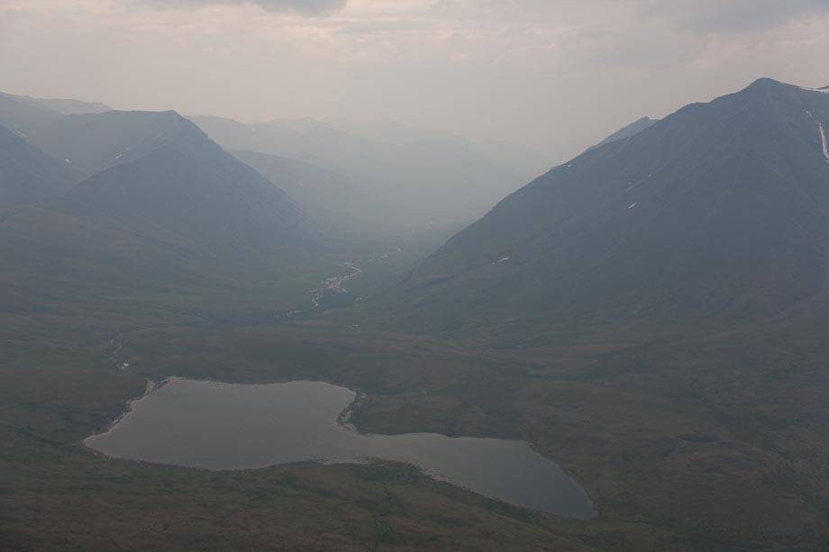 Forest fire smoke blown north into the Brooks range mountains