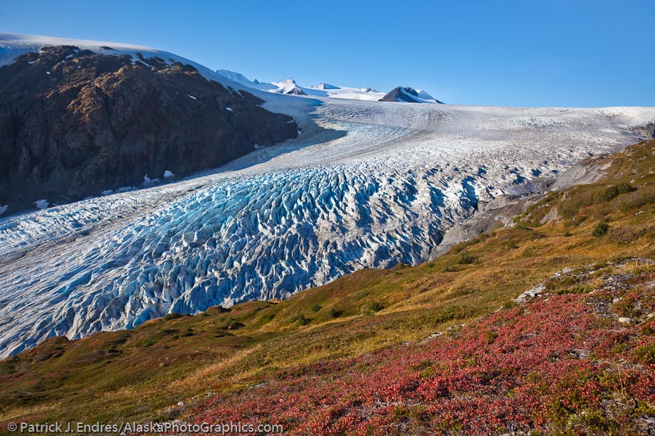 Exit glacier flows out of the Harding Ice Field, Kenai Fjords National Park, Kenai mountains, Kenai Peninsula, southcentral, Alaska. Canon 5D Mark II, 24-105mm (24mm), 1/60 sec @ f/14, ISO 100.