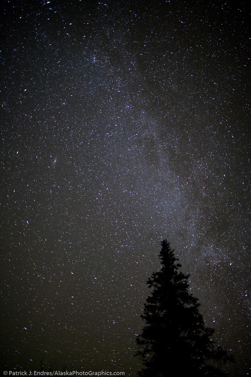 No aurora in the sky, so I shot the milky way galaxy. If you look close in the top left you can see the Andromeda galaxy. This starry night feel is won't happen on a full moon night. Canon 5D Mark II, 24mm f/1.4L, 30 sec. @ f/1.4, ISO 1600