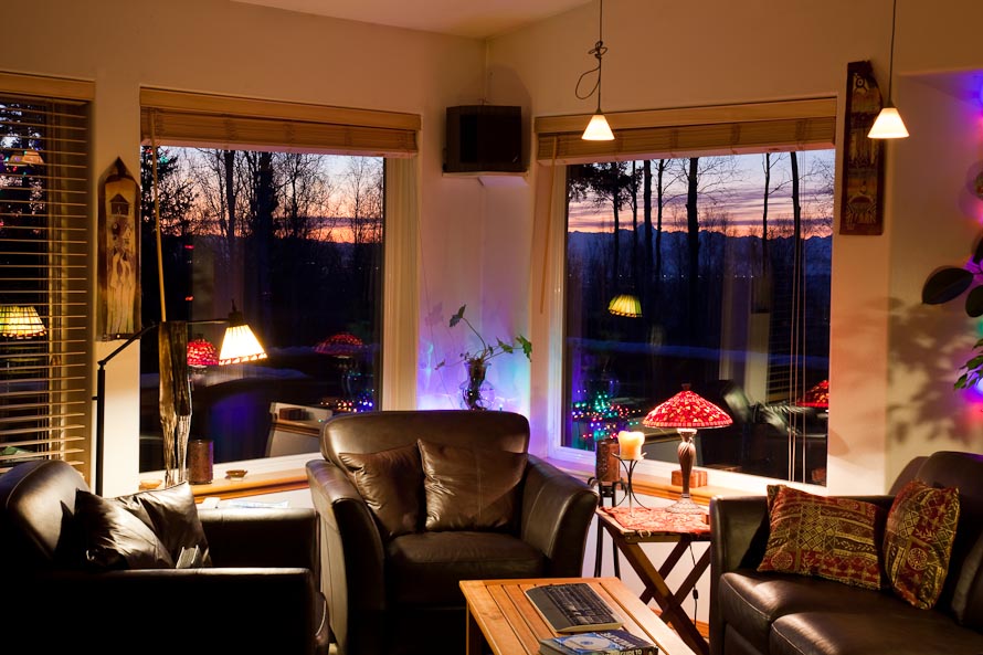 A room with a view. Looking out my living room window at the Alaska range mountains as the day awakens in Fairbanks. Time of photo: 9:11am (see-it is not really dark all day up here) We are only a few weeks away from winter solstice, the darkest day of the year.