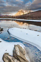 Sunset on Mt Dillon with reflection in the Koyukuk river, Arctic, Alaska