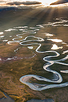 Aerial of the wild and scenic Wind River, Brooks range, Arctic National Wildlife Refuge, Alaska.
