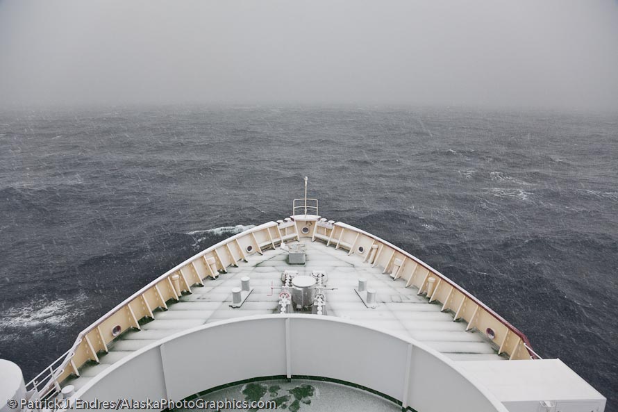 Bow of the Polar Star in snow conditions. Antarctica. Canon 5D Mark II, 24-105mm f/4L (24mm), 1/100 sec @ f/5.6, ISO 800