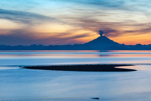 Mt Redoubt volcano and Cook Inlet sunset