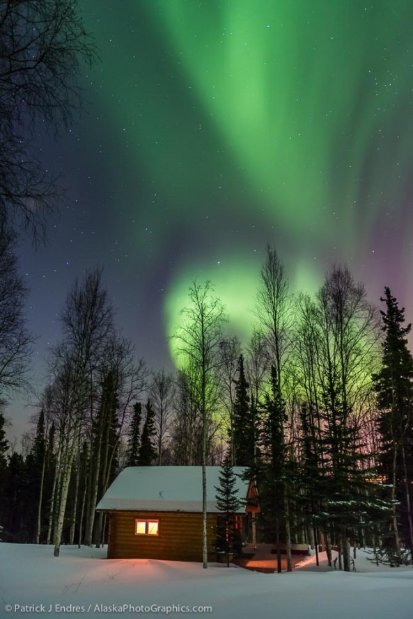 Northern lights over my guest cabin in Fairbanks.