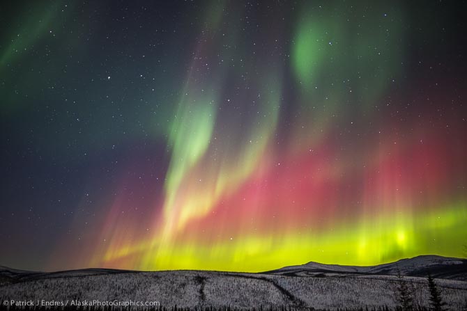 Aurora borealis in the White Mountains National Recreation Area near Fairbanks, Alaska. Canon 5D Mark III, Rokinon 24mm f/1.4, 13 sec @ f/1.4, ISO 1600.
