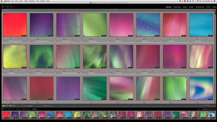 The many colors of the aurora. Screen shot of my lightroom collection.