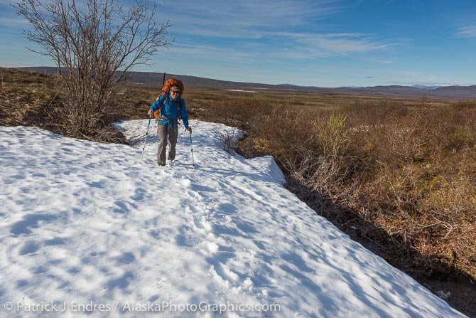 Remnant snow remained in shadowed slopes.