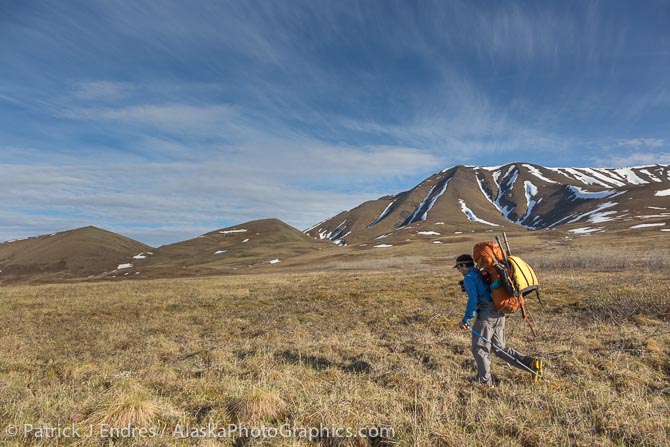 Trekking across the tundra. Some wet and spongy slogging, but in general, pretty good walking.