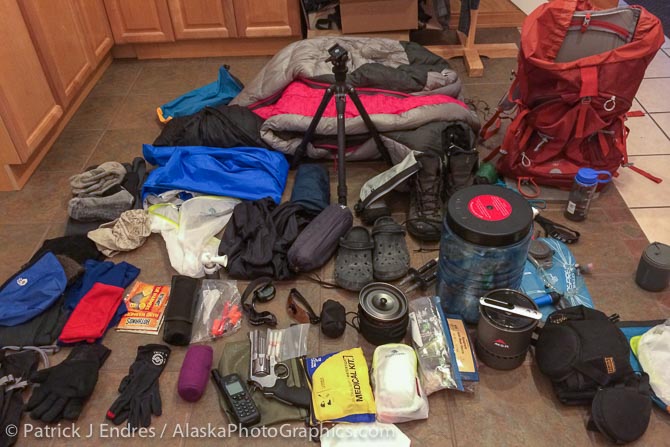 Gear for an Arctic backpacking trip.