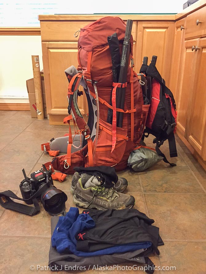 My pack stuffed to the max., about 60 lbs total.