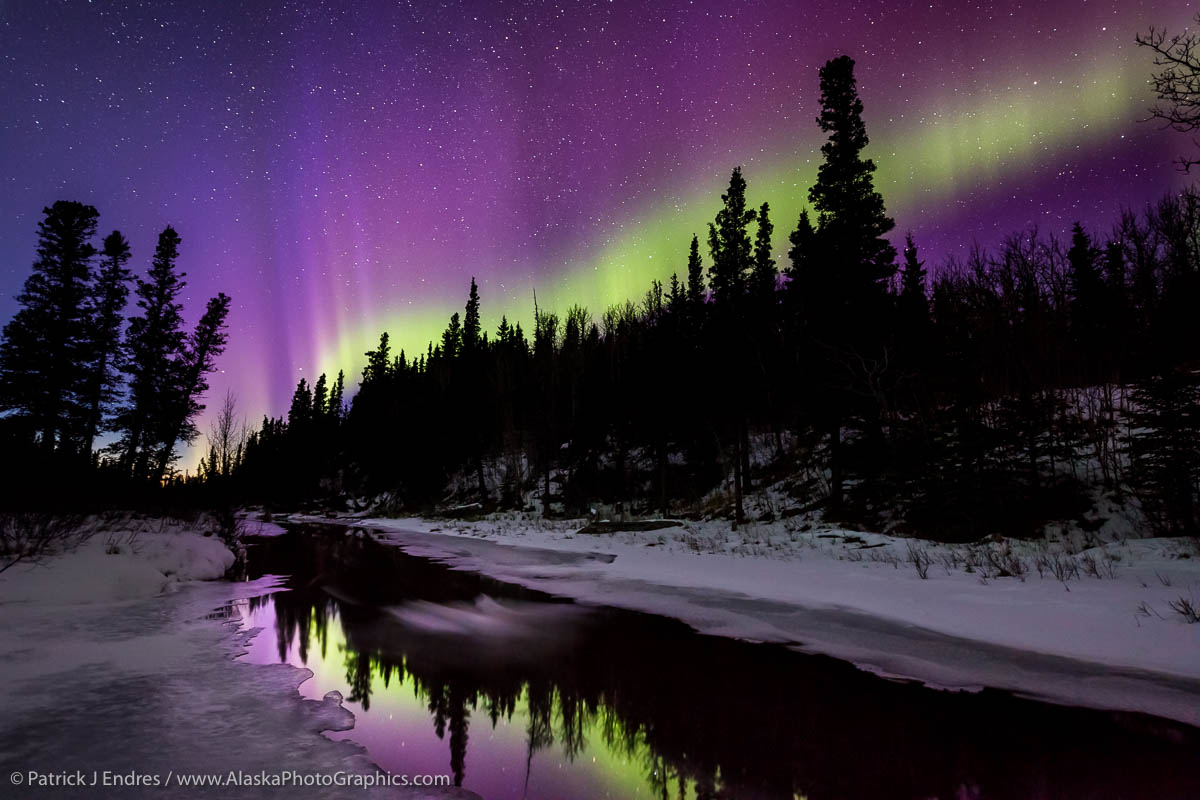 Purple Aurora Borealis And Stream Alaskaphotographics
