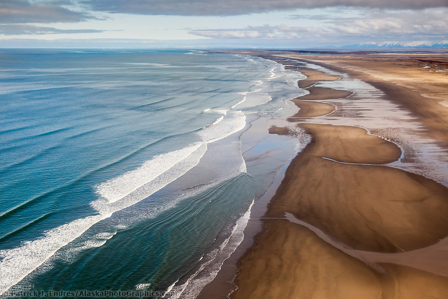 Aerial of waves rolling on the long the sandy shores of Softuk bar, Gulf of Alaska, southcentral. (© Patrick J Endres / www.AlaskaPhotoGraphics.com)